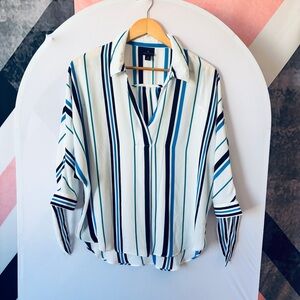 Worthington Navy and White Striped Blouse